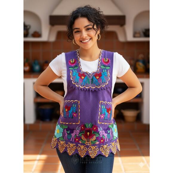 Mexican Folkloric apron embroidered  one of a kind mexico todo corazon - Picture 4 of 13